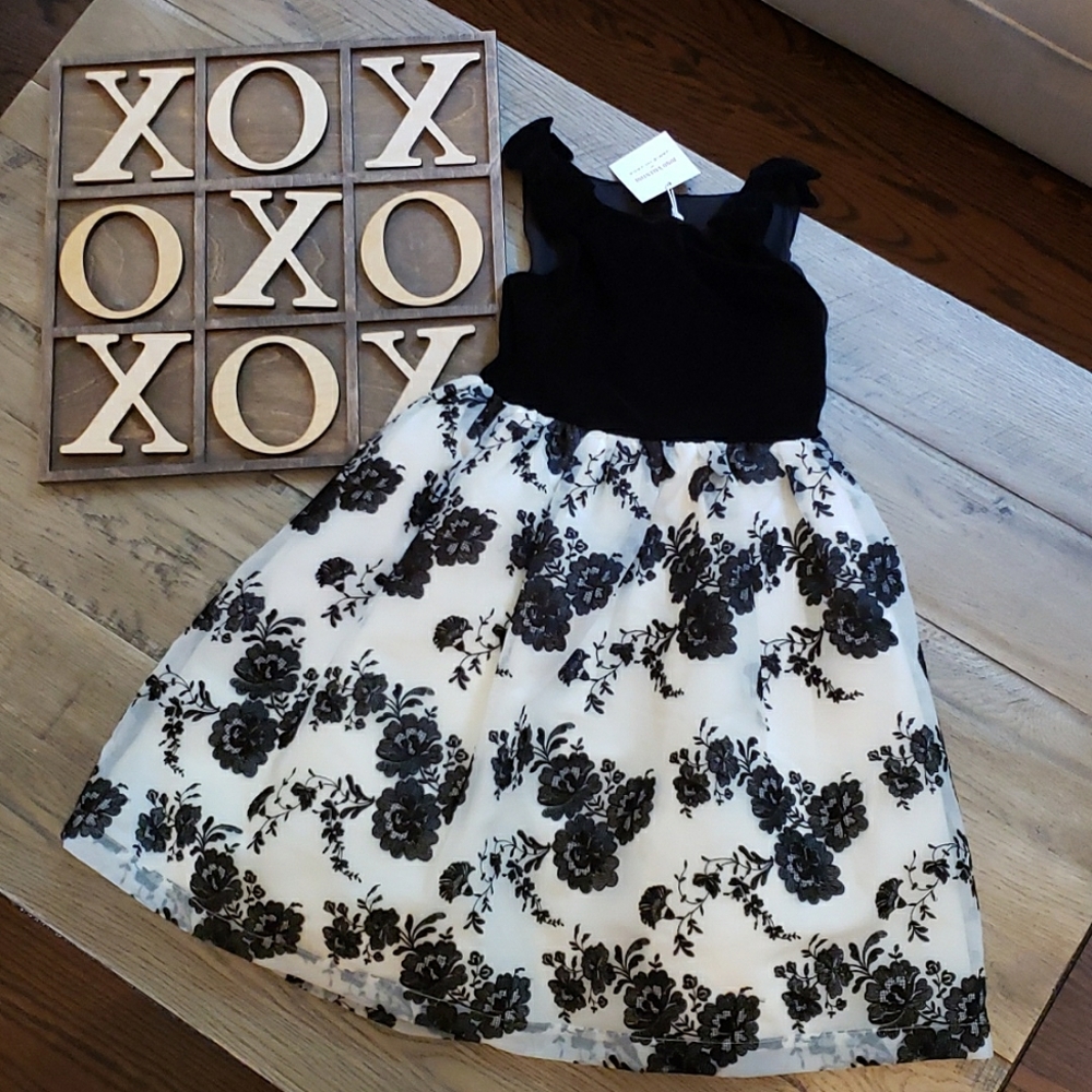 Janie and Jack Girl Black Floral Velvet Dress